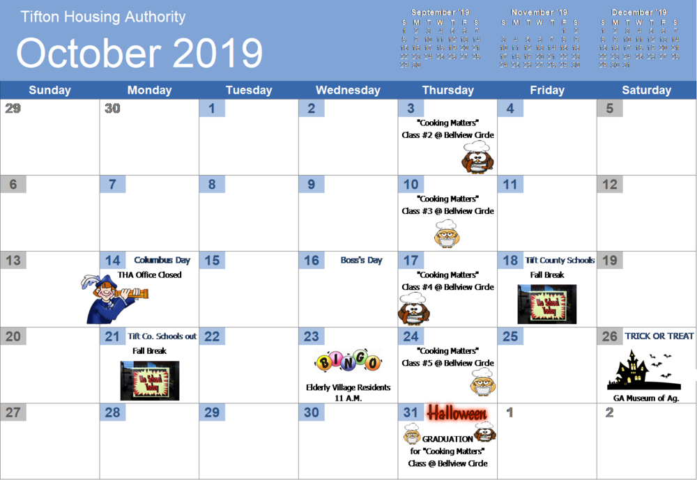 THA Oct 19 calendar