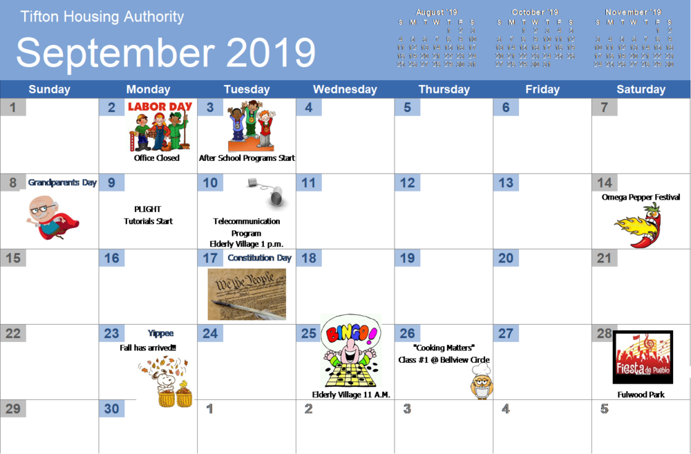 THA September 2019 calendar