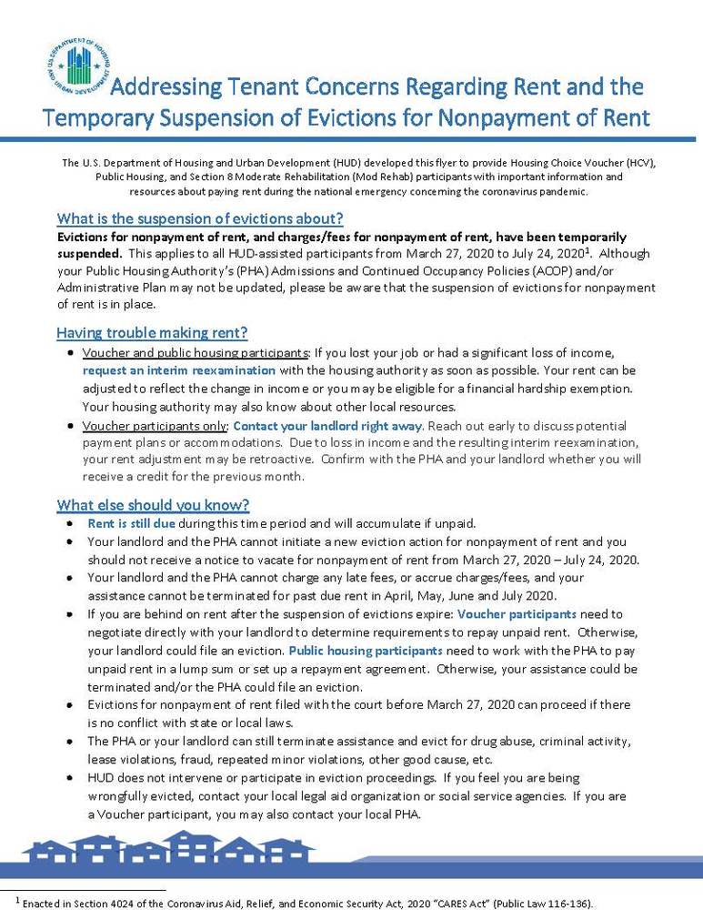 HUD addresses Eviction rules during pandemic