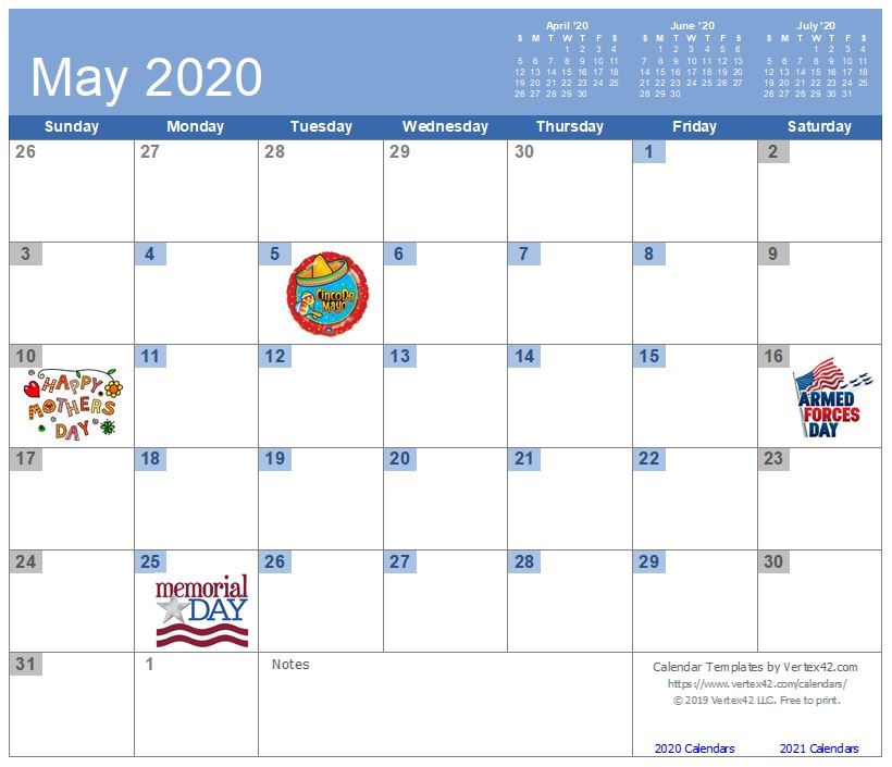 May 2020 Calendar.