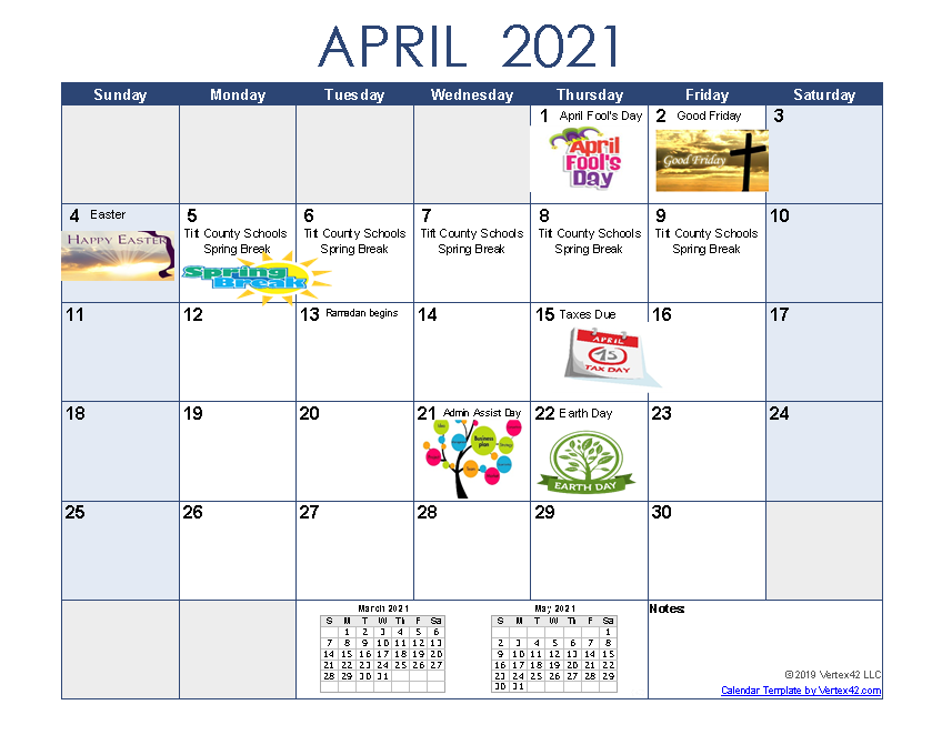 april  2021 see calendar