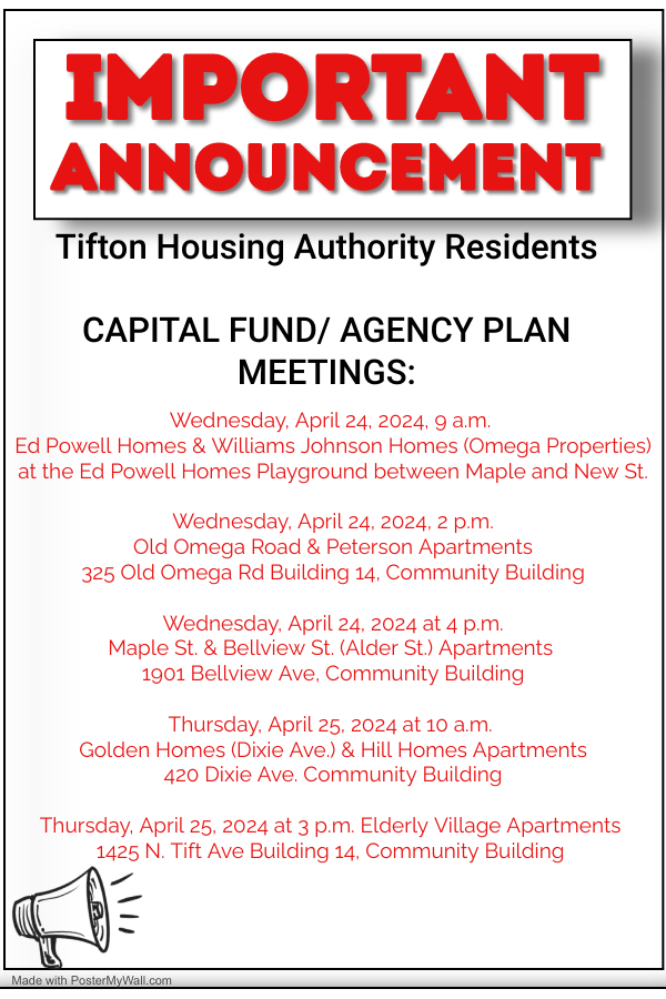 Important announcement  poster for Capital Fund / Agency Plan Meetings, the information on this flyer is in the text above. 