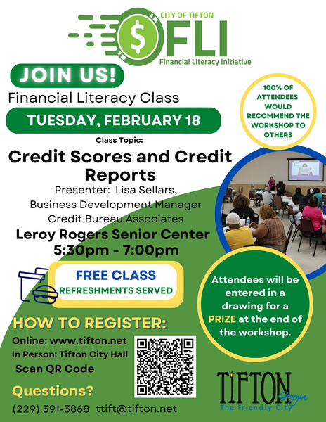 Financial Literacy Class Flyer. All information in this flyer is listed above.