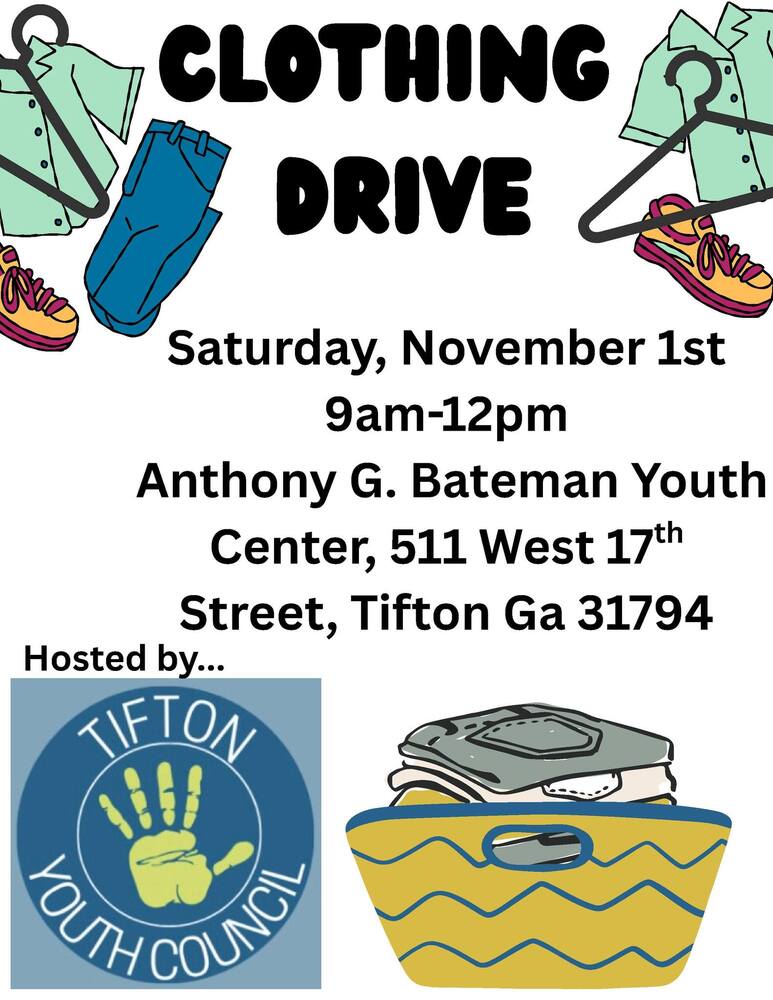 Clothing Drive flyer. All information from this flyer is listed below.