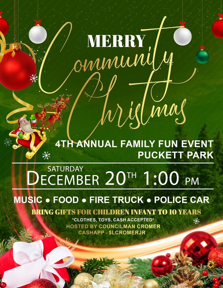 Community Christmas flyer. All information as listed below.